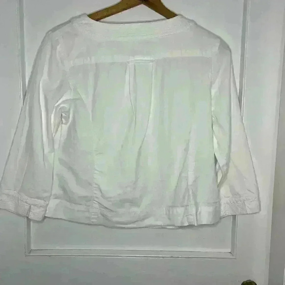 WOMEN'S White Cotton Rounded Neck Jacket Size 14 - Picture 8 of 9